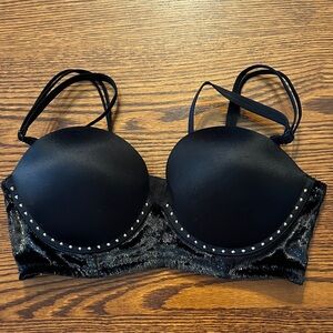 Victoria’s Secret Very Sexy Black Velvet Bra with Rhinestone Accents - 36B